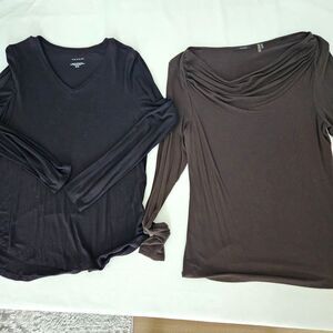 TAHARI Long Sleeve T-Shirts Lot Womens MEDIUM Black Brown